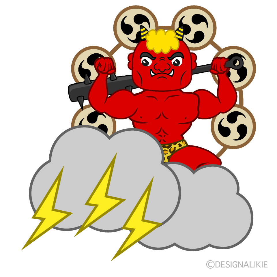 無料イラスト 雷さま 雷神 キャラクター 稲妻 雲の雷様イラストのフリー素材｜イラストイメージ