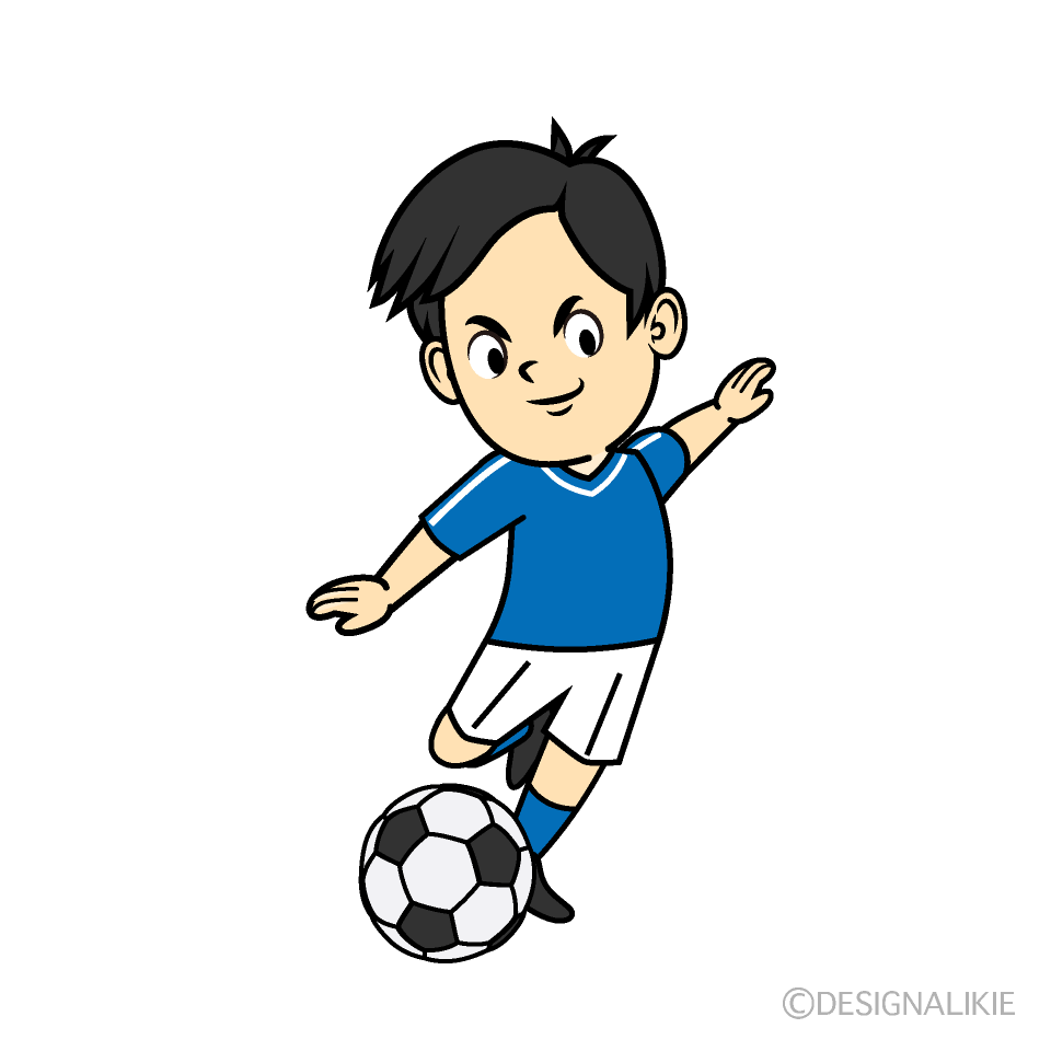 シュートするサッカー選手の似顔絵イラストのフリー素材｜イラストイメージ シュートするサッカー少年イラストのフリー素材｜イラストイメージ