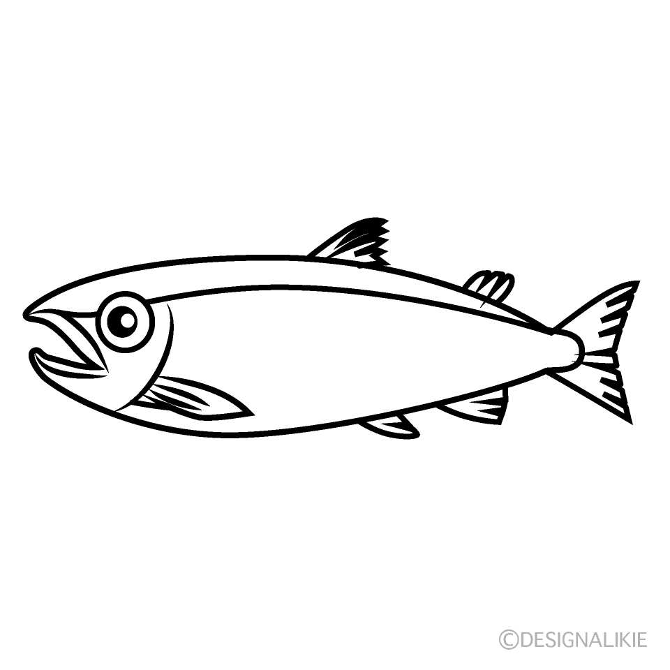 貴木まいこのイラストとか。: イラスト：魚〔鮭〕 かわいい鮭（線画）イラストのフリー素材｜イラストイメージ