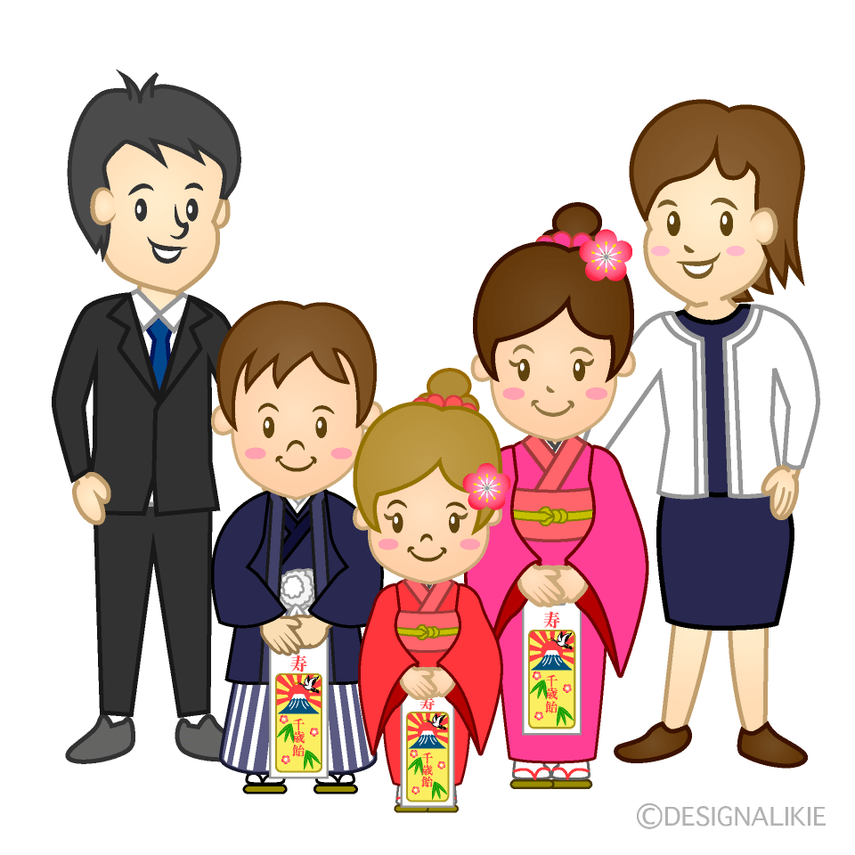 五人家族の七五三イラストのフリー素材｜イラストイメージ