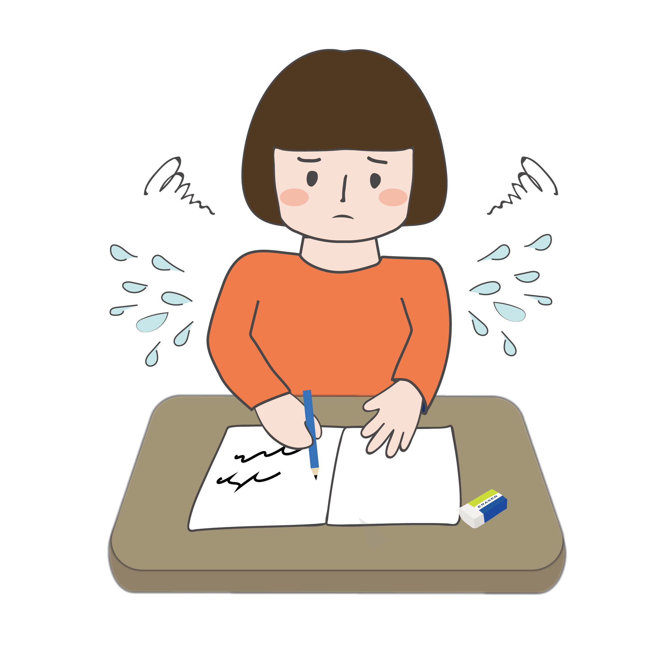 勉強 無料 イラスト! 難しい問題！手こずる（困る）少女（女の子） 商用フリー(無料)のイラスト素材なら