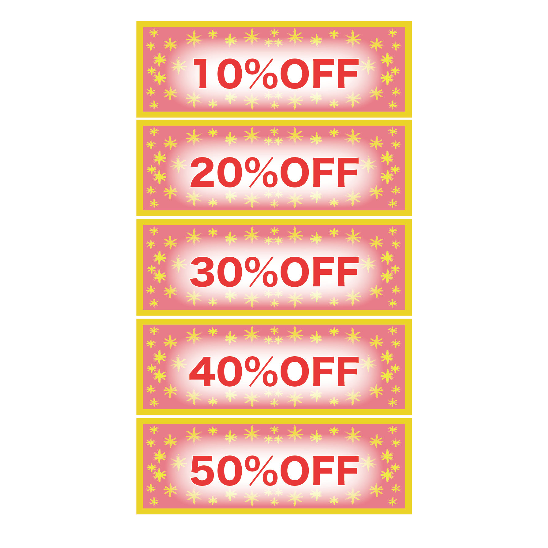 割引チケット各種（10OFF〜50OFF）イラスト 商用フリー(無料)のイラスト素材なら「イラストマンション」