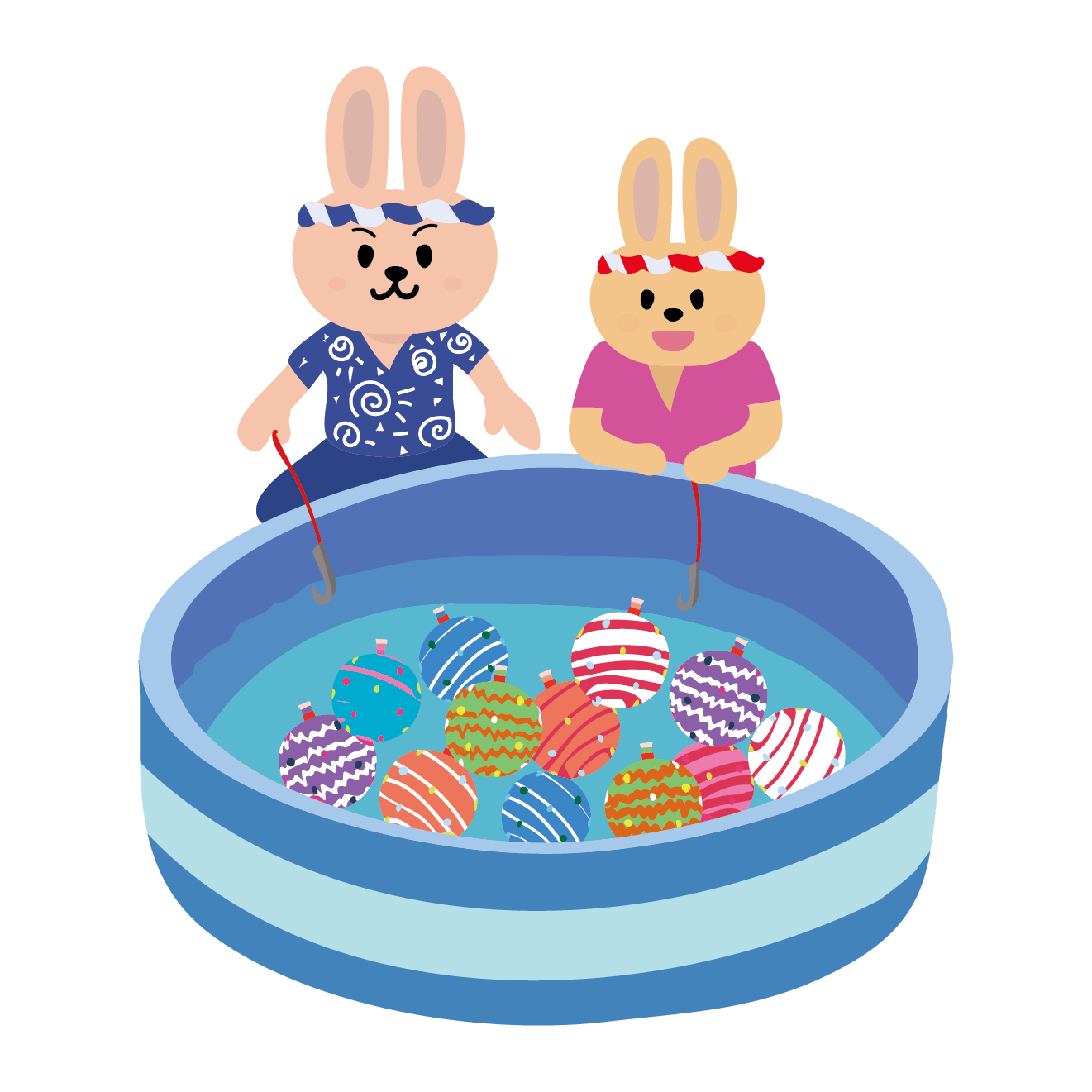 ヨーヨー釣り（ヨーヨーすくい）を楽しむウサギのイラスト 商用フリー(無料)のイラスト素材なら「イラストマンション」