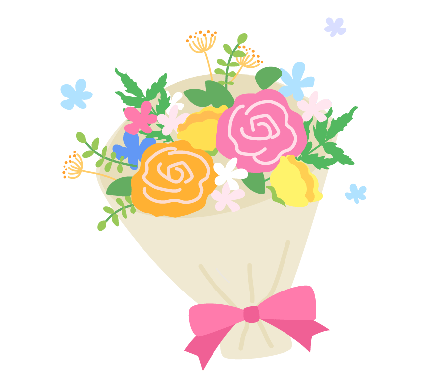 かわいい無料イラスト 花束（５種）23366 | 素材Good カラフルなお花の花束のイラスト | フリー素材 イラストミント