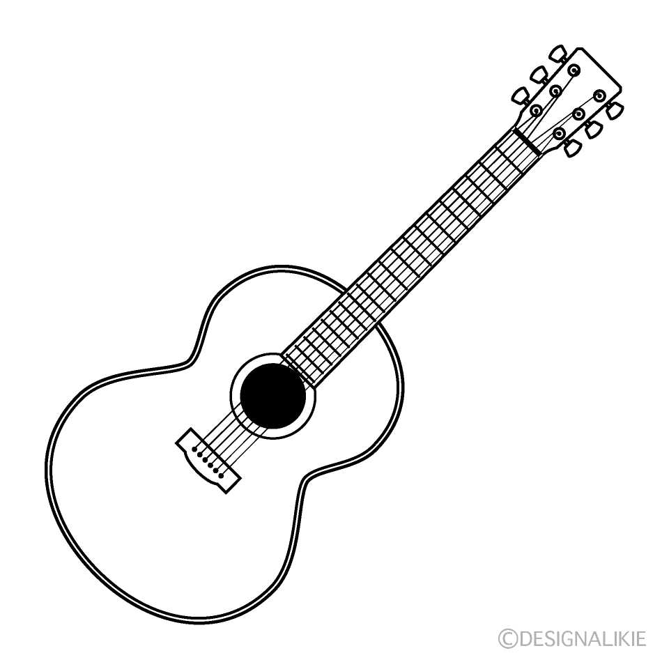 Acoustic Guitar Black and White Free PNG Image｜Illustoon