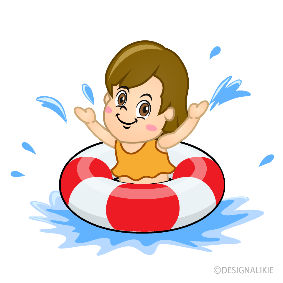 Girl Swimming with Float Cartoon Free PNG Image｜Illustoon