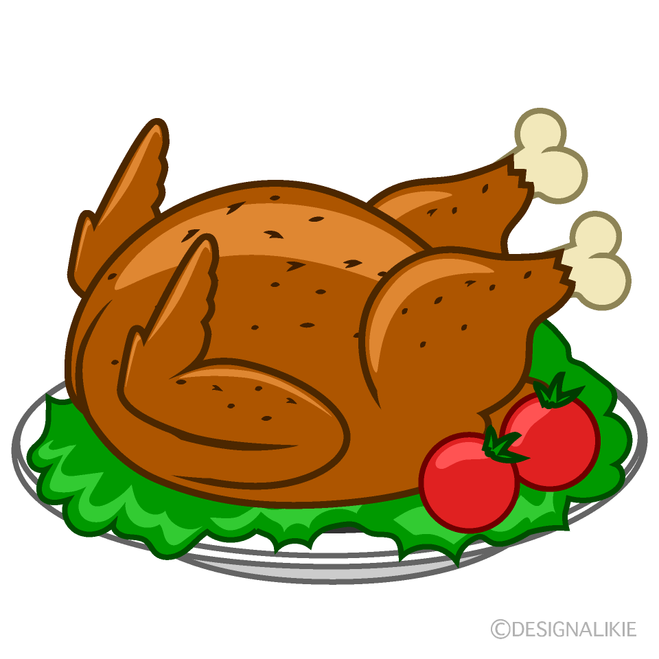 Roast Chicken on Plate Clip Art Free PNG Image｜Illustoon