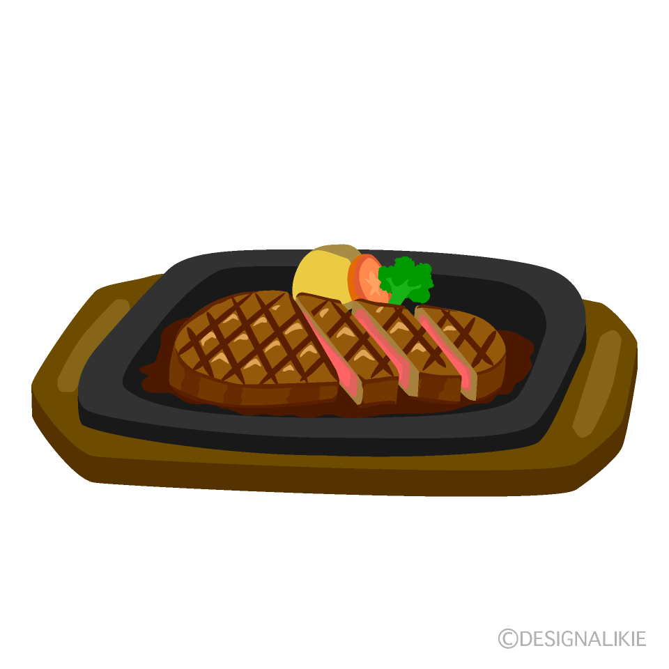 Cutting Steak on Sizzling Plate Clip Art Free PNG Image｜Illustoon