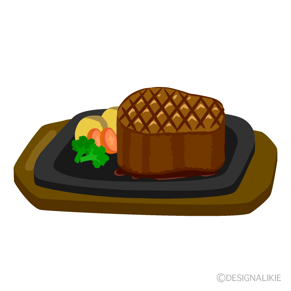 Thick Steak on Sizzling Plate Clip Art Free PNG Image｜Illustoon