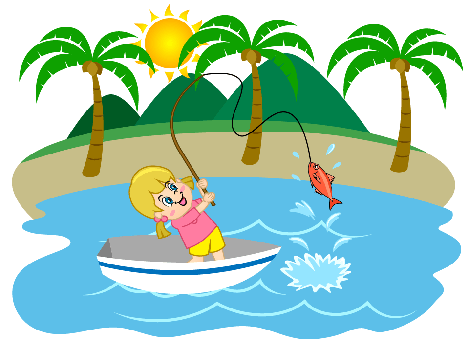 Girl Fishing in the Sea Cartoon Free PNG Image｜Illustoon