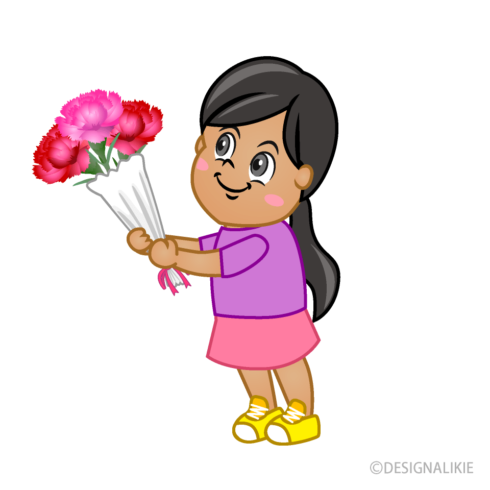 Asian Girl Giving Flowers Clip Art Free PNG Image｜Illustoon