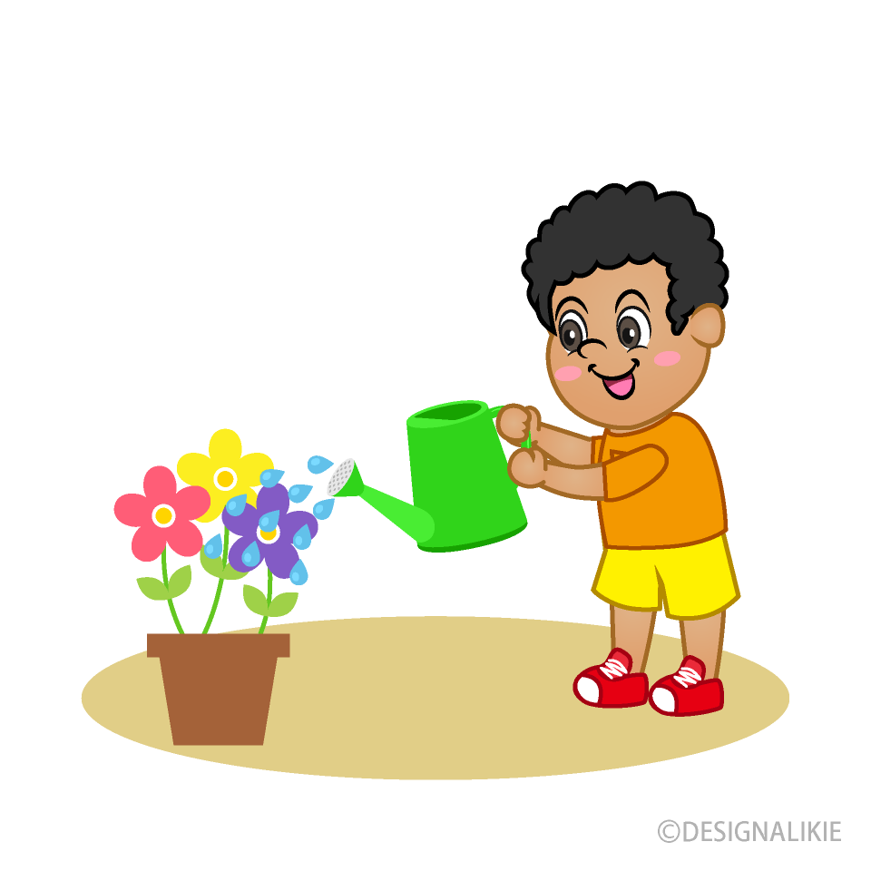 Boy Watering Flowers Clip Art Free PNG Image｜Illustoon
