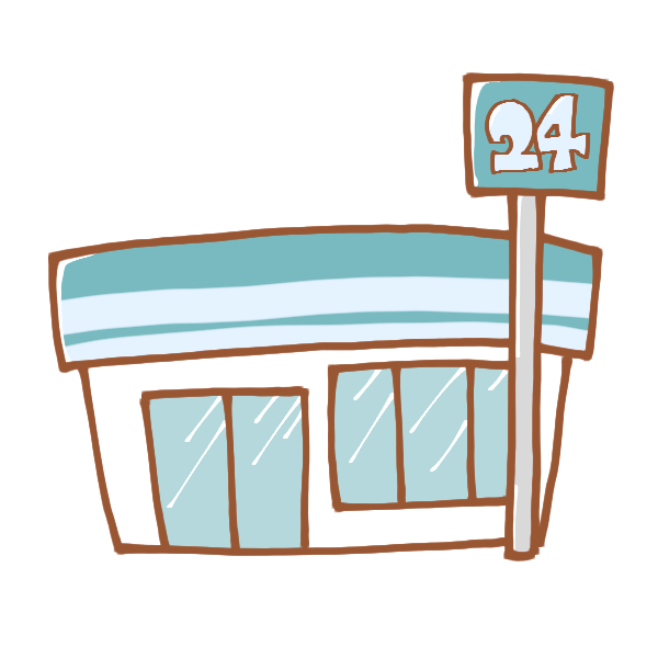 色塗りできるコンビニ【ローソン風】のイラスト|ぬれよん-ぬれるフリーイラスト コンビニエンスストアのイラスト | かわいいフリー素材が無料のイラストレイン