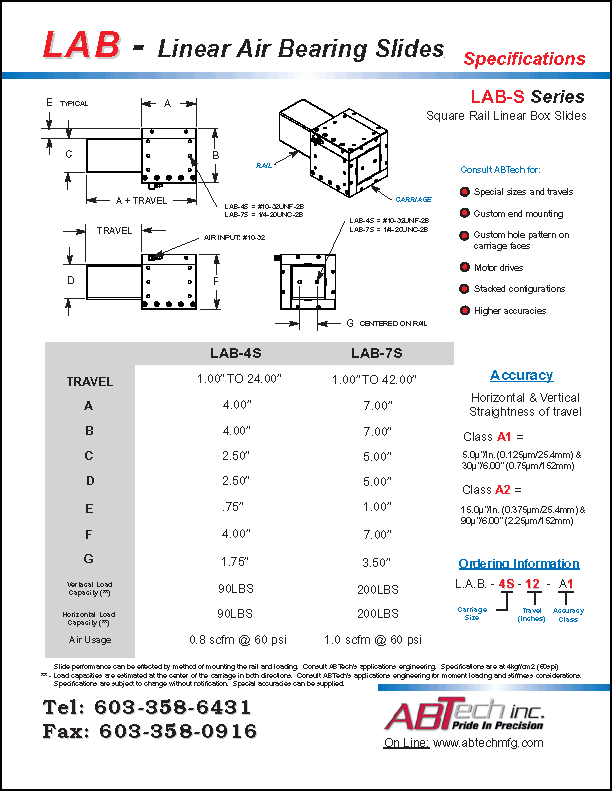 ABTech Linear Air Bearing Slides
