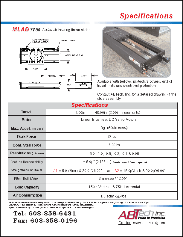 ABTech Preloaded Linear Air Bearing Slides
