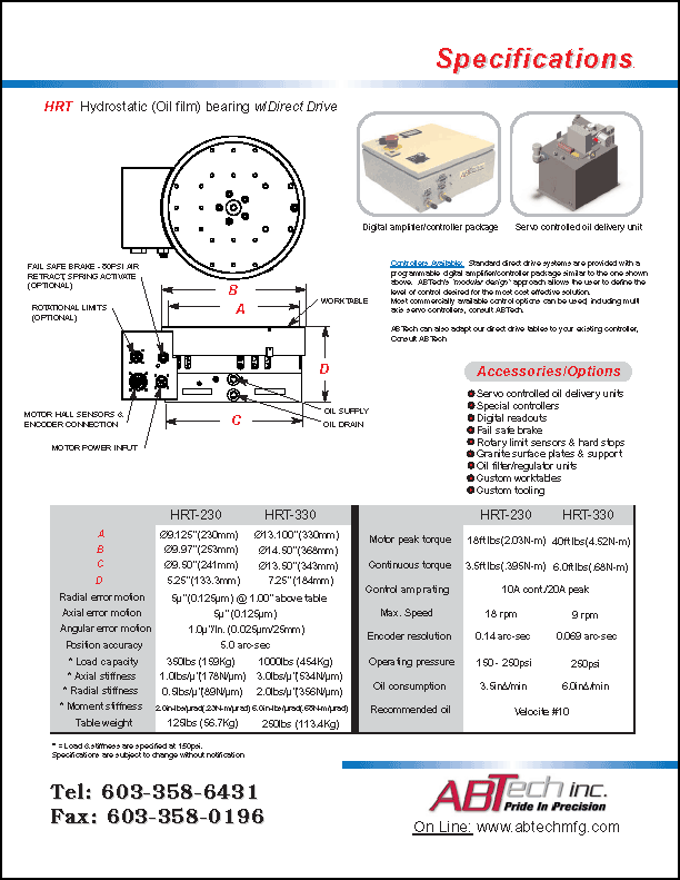ABTech Hydrostatic (Oil Film) Bearing Rotary Tables
