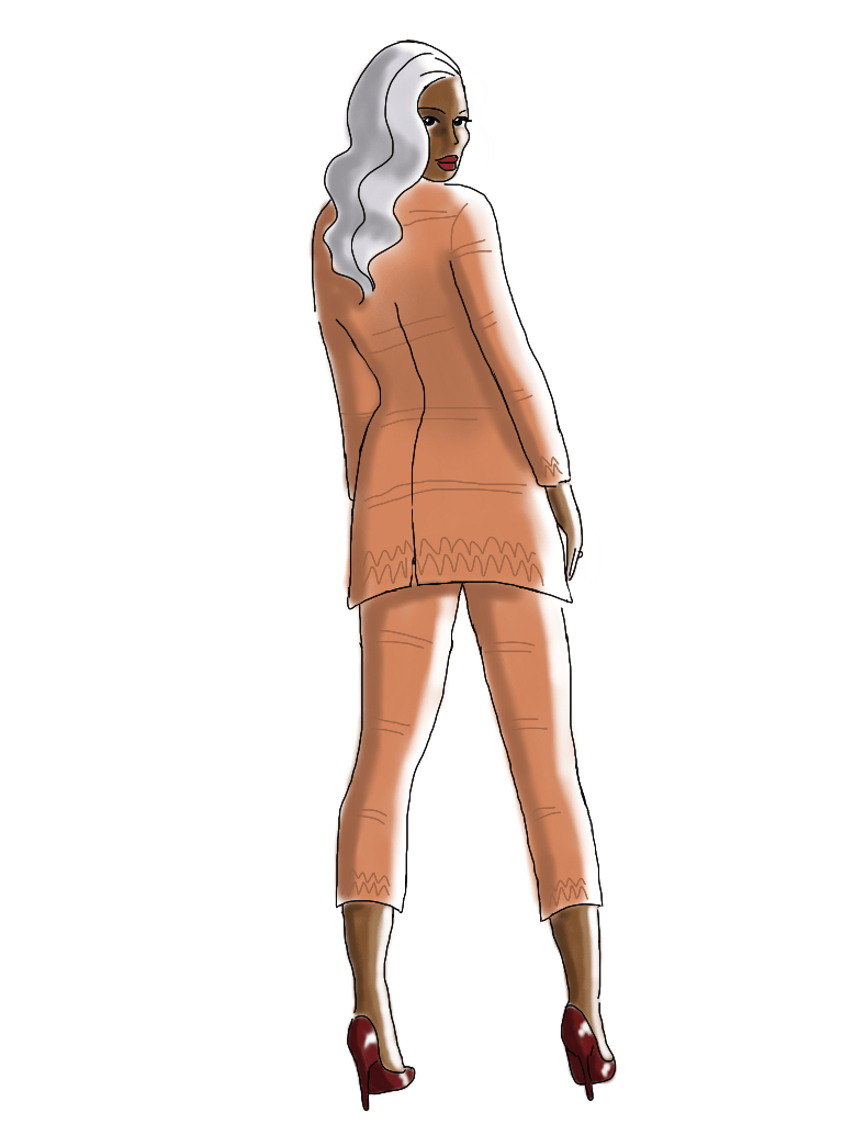 Fashion Illustration, Orange Suit, by Kim Dolan Illustrations by Kim