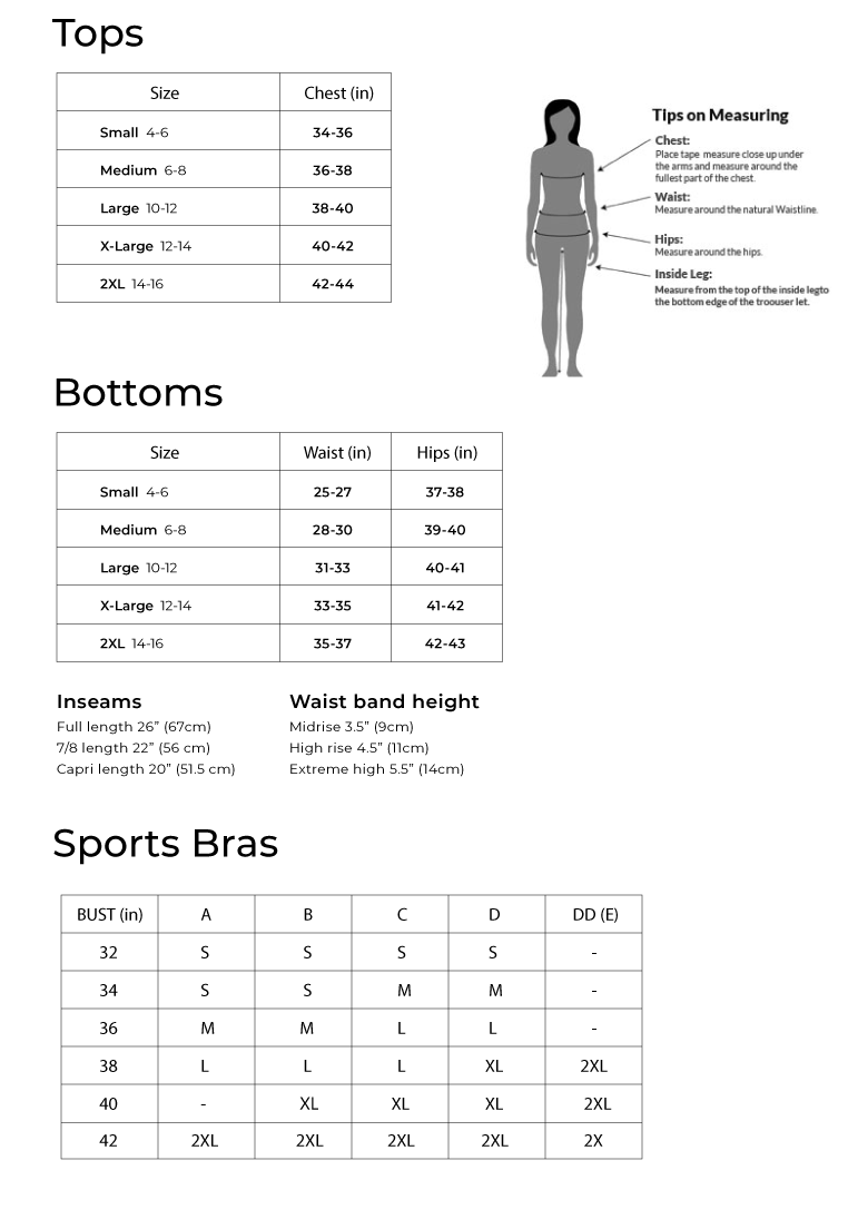 Size Chart I.L.M.B. Fitness