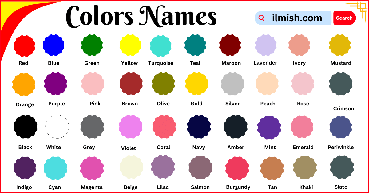 Colors Names in English and Their Pictures ilmish