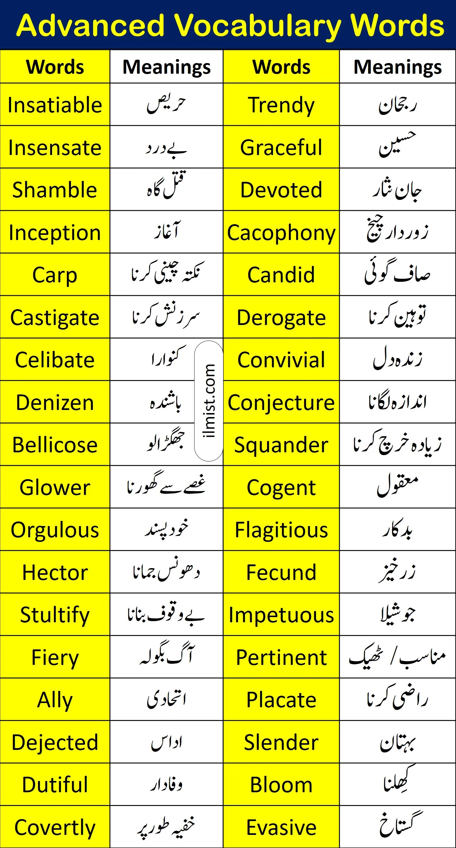 IELTS Vocabulary Words With Urdu Meaning And PDF, 49 OFF