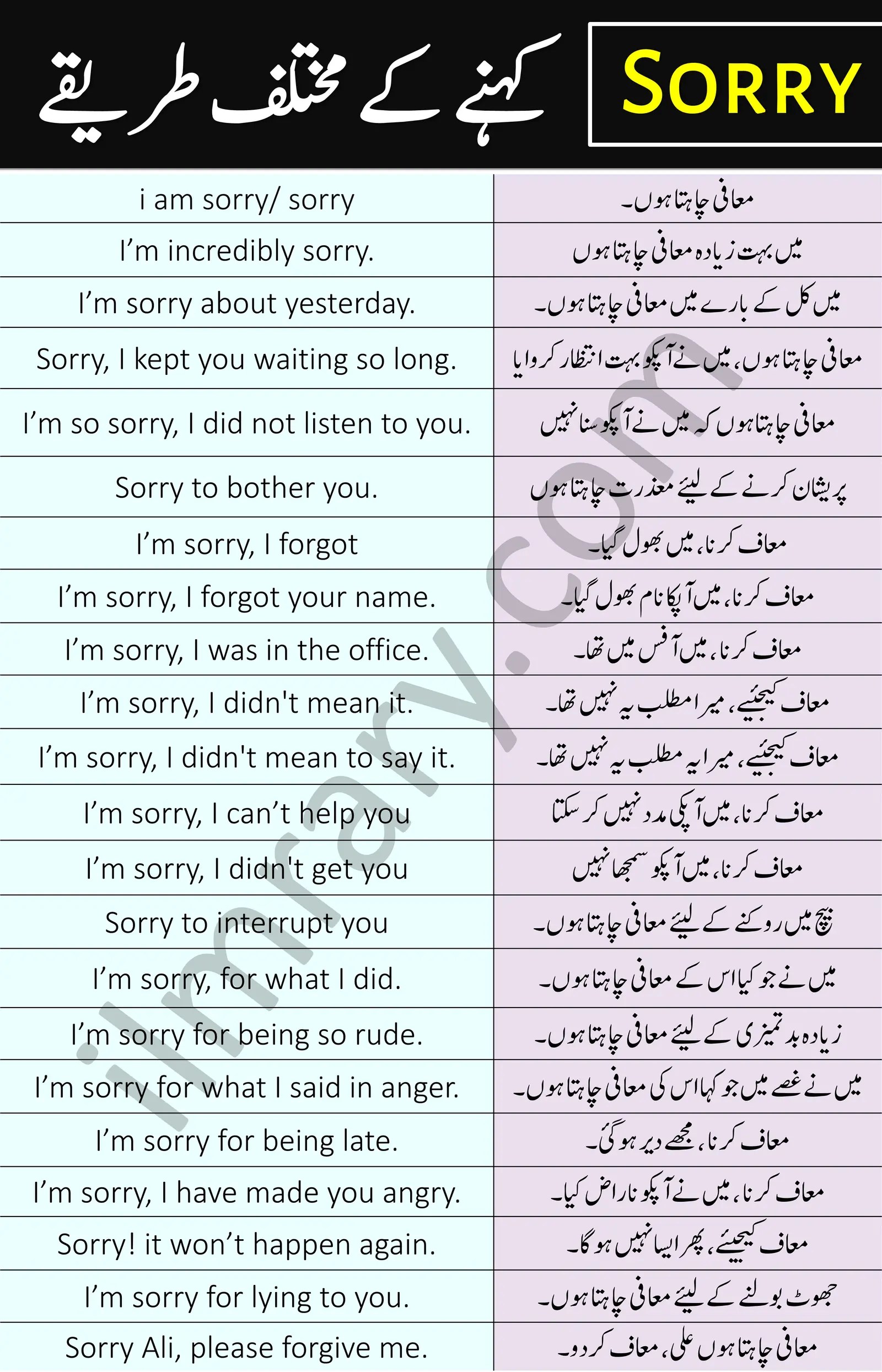 Different Ways to Say Sorry in English with Urdu Translation iLmrary