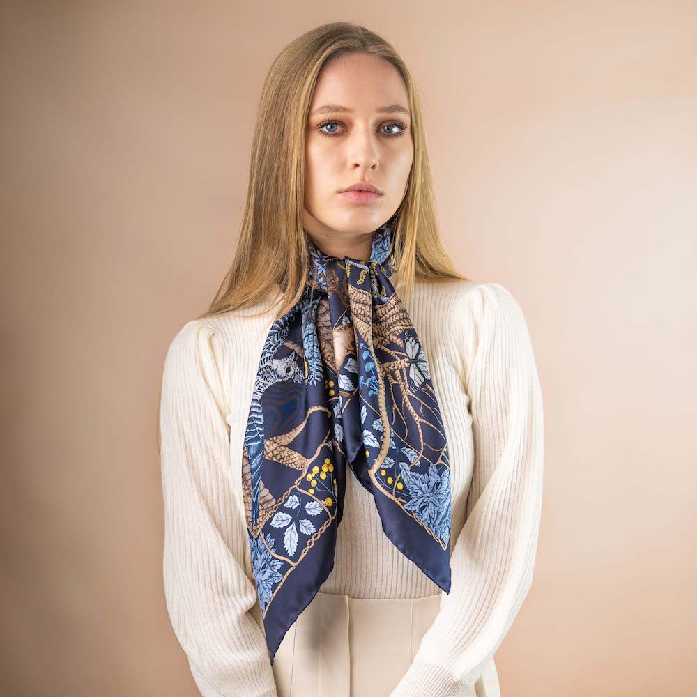 Silk Scarf Leshy Navy Blue Ilona Tambor