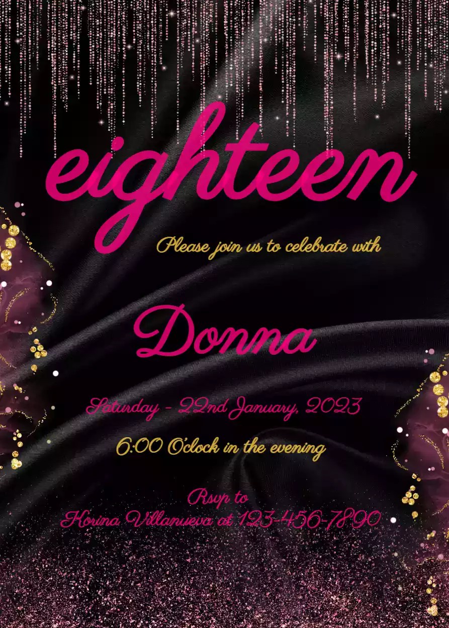 Debut Invitation Card Layout Pink and Black i love invite Free