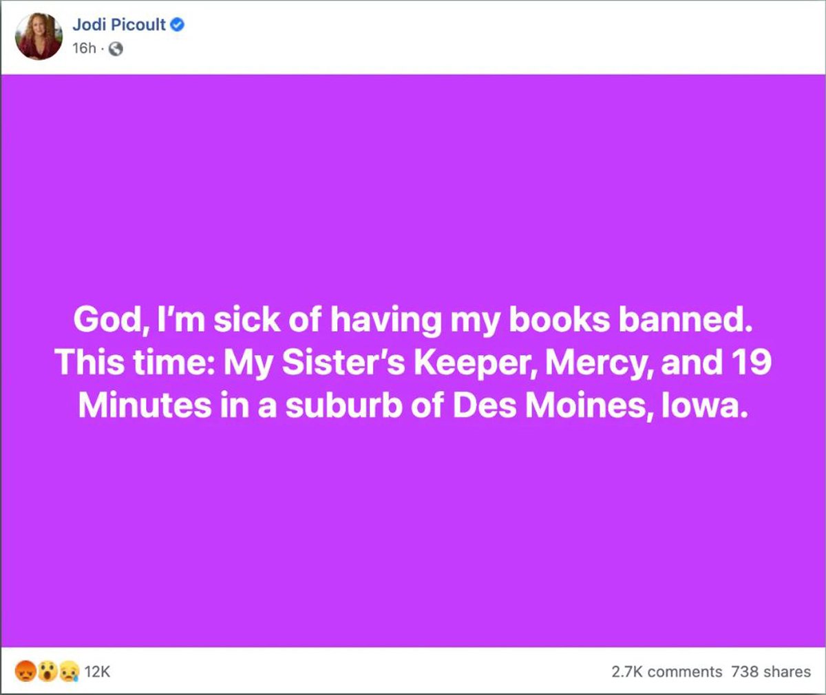 Jodi Picoult Speaks Out Against Iowa Book Ban I Love Libraries