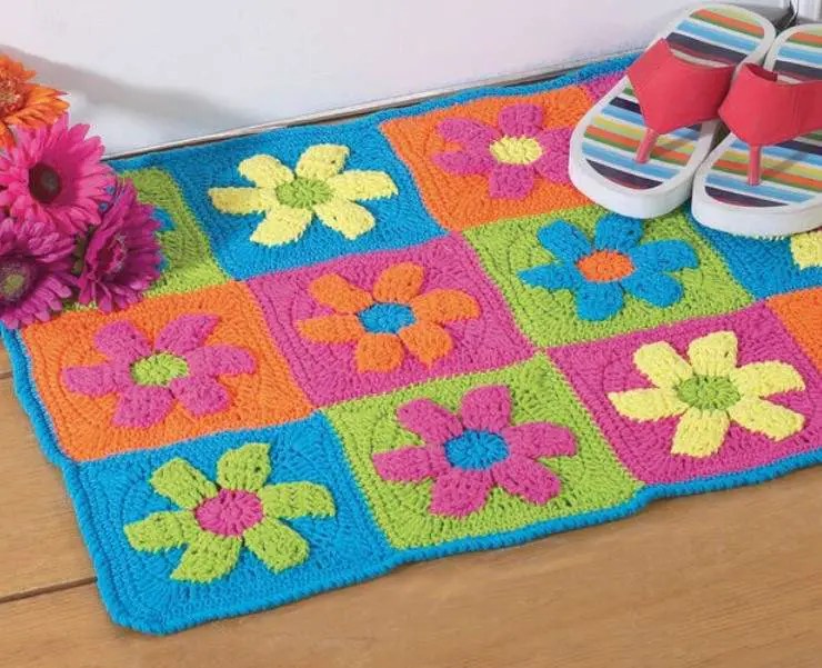 Free Crochet Pattern Flower Power Rug I Love Yarn Forever