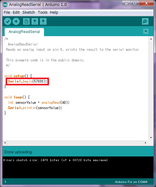 Serial.begin(57600)に変える InteractiveMediaLab 杉本研究室