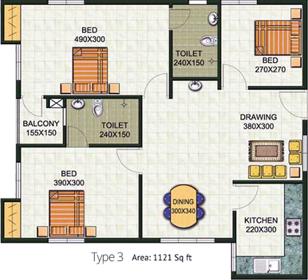 1080 sq ft 3 BHK 3T Apartment for Sale in Galaxy Homes Cloud Space