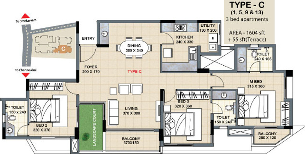 Skyline Campus Heights in Sreekariyam, Trivandrum Price, Location Map