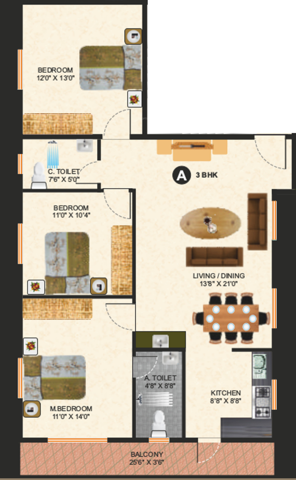 1350 sq ft 3 BHK 2T Apartment for Sale in Royal Builders And Developers