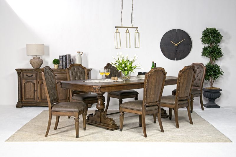 Durango Dining Table & 6 Chairs in Willadeene, Upholstered