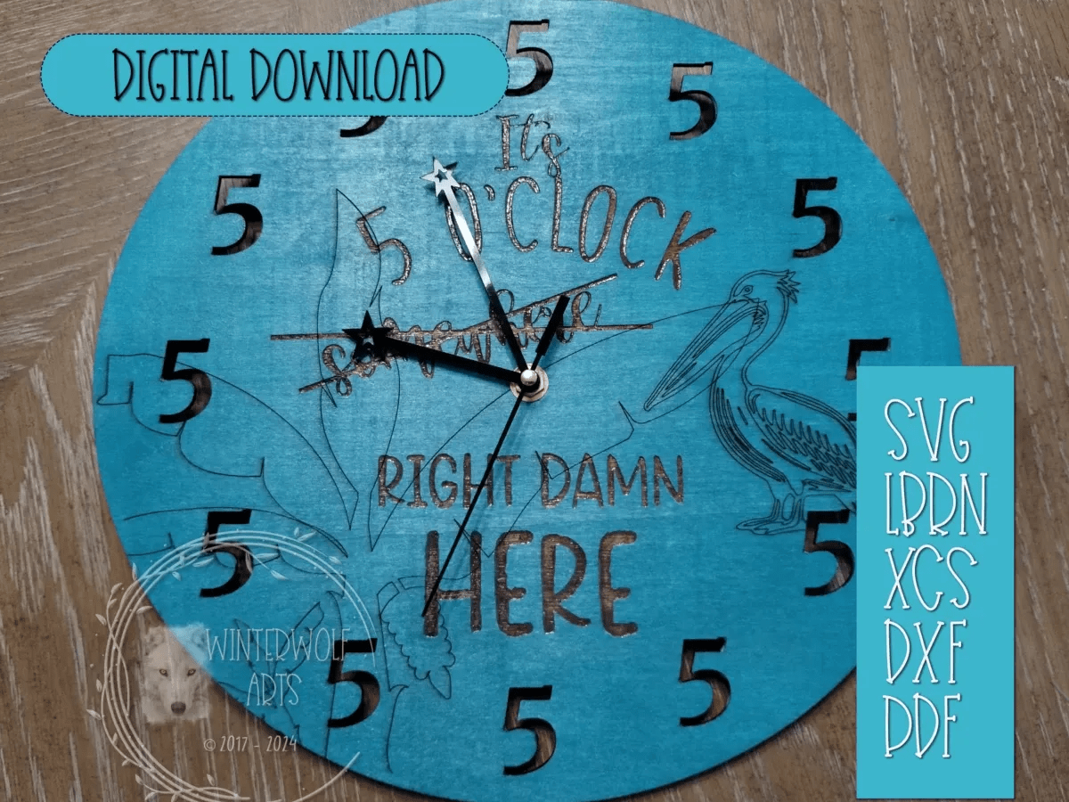 It's 5 o'clock Right Damn Here Beach Themed Bar Clock DesignFind