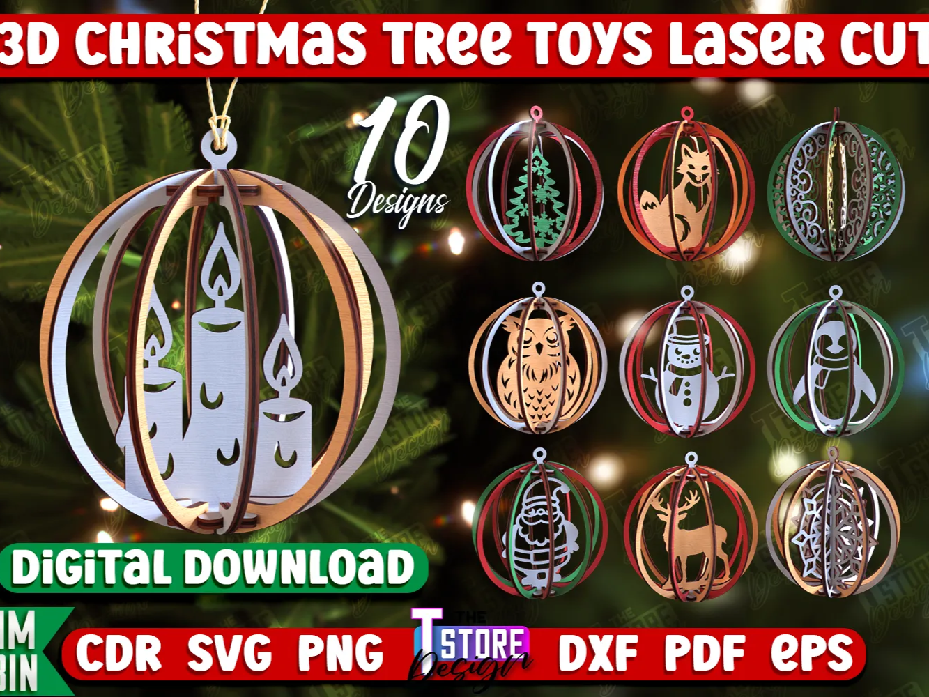 3D Christmas Tree Toys Laser Cut Bundle Christmas Décorations