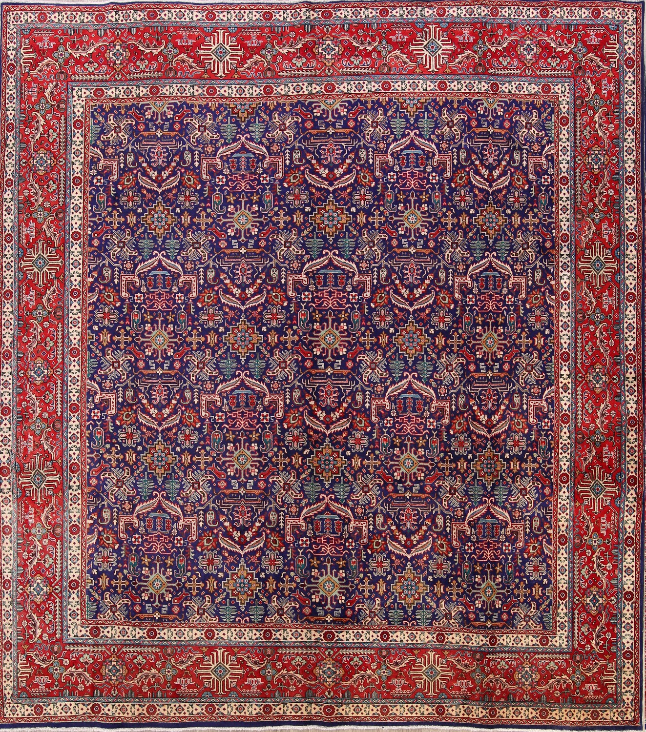 Geometric Square Royal Blue 11x12 Tabriz Persian Area Rug