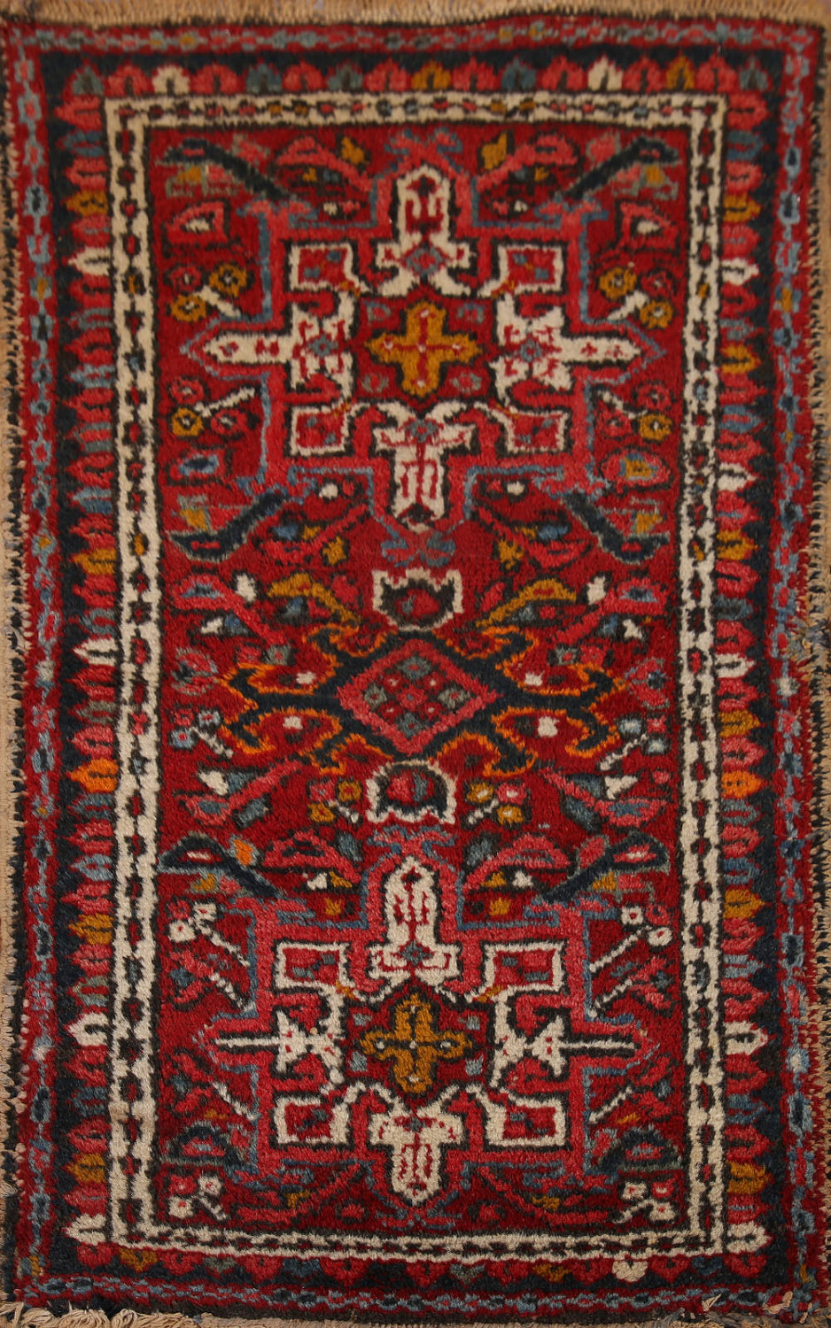 Geometric Red Gharajeh Persian Wool Rug 2x3