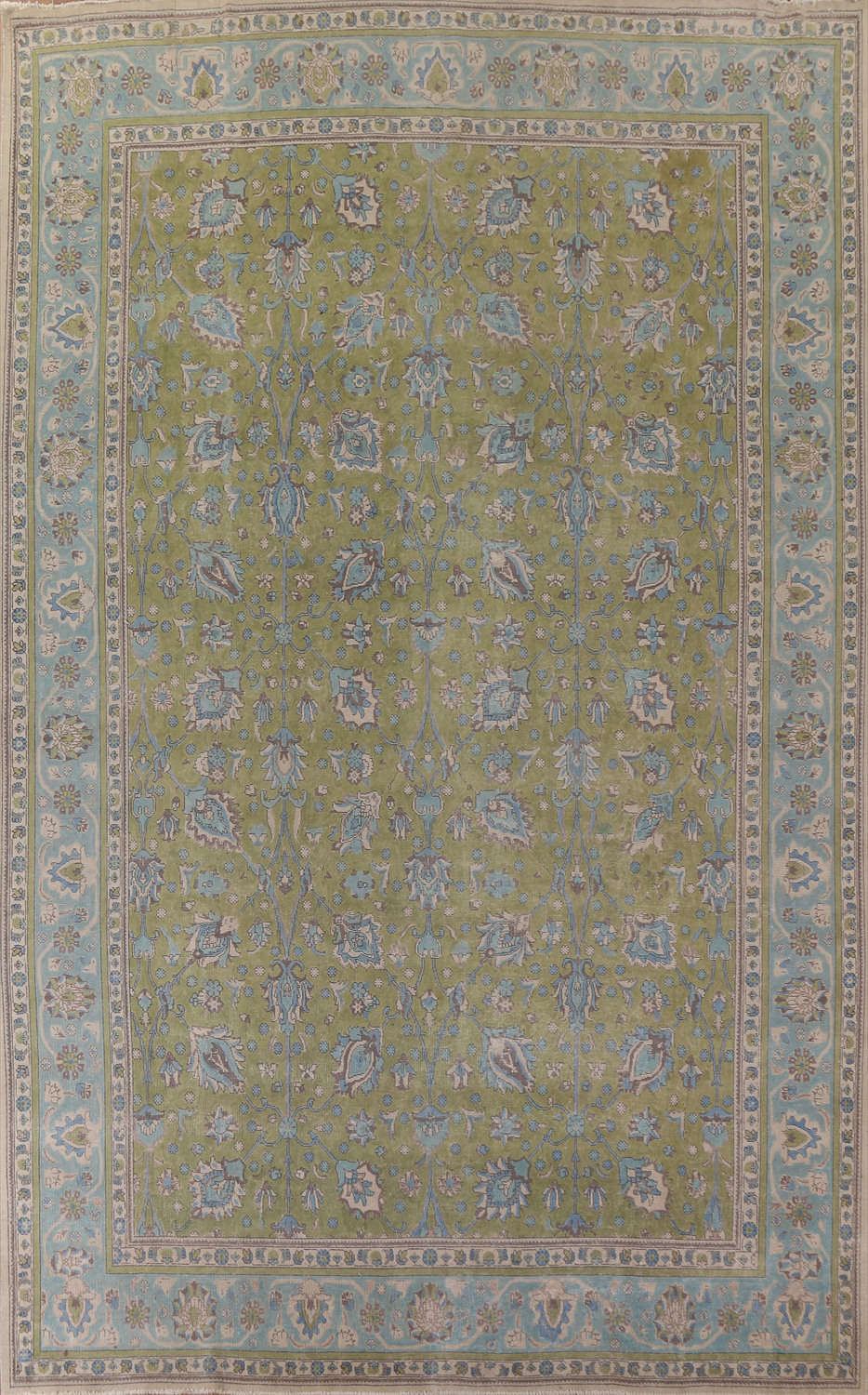 Green Floral Tabriz Persian Large Area Rug 10x14
