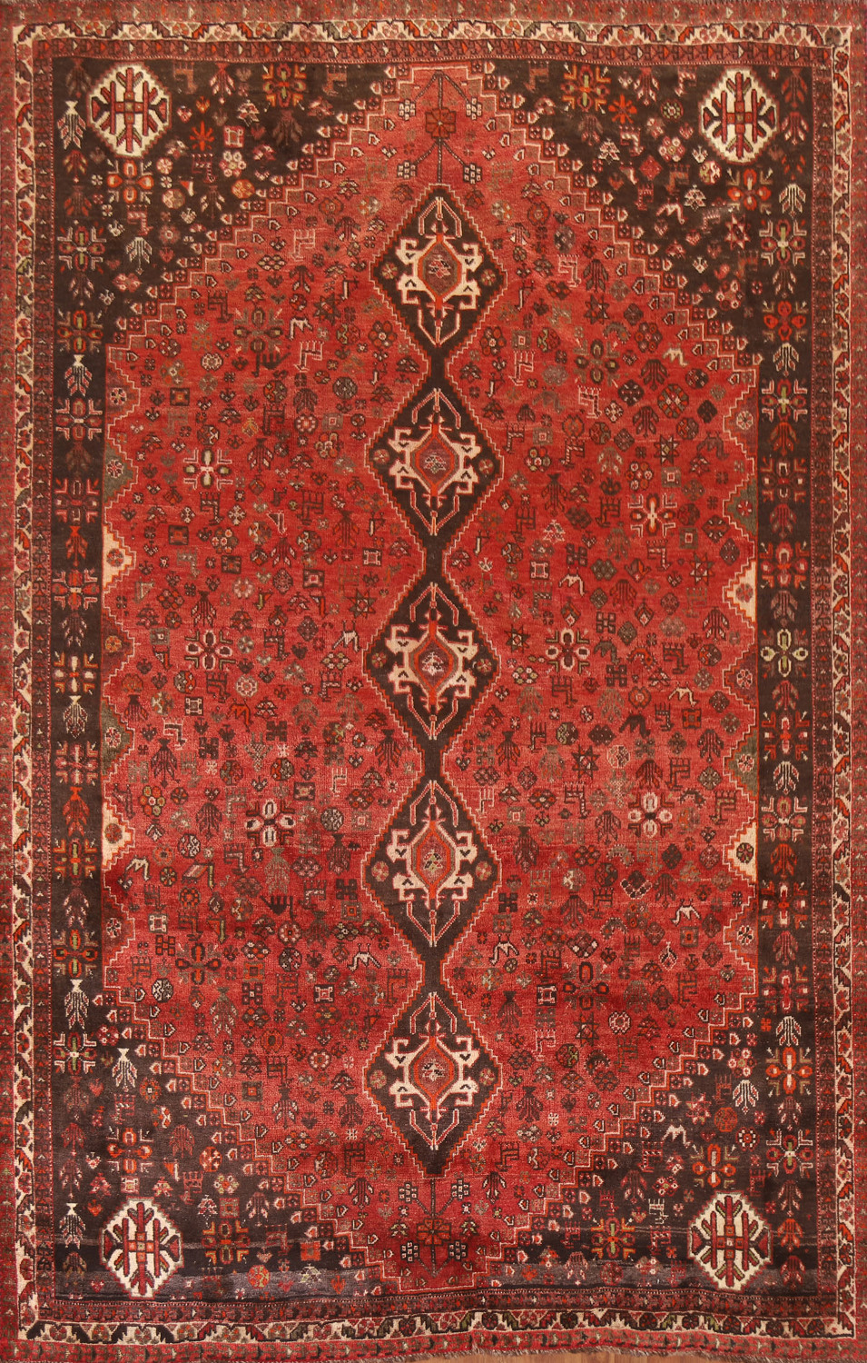 Antique Qashqai Vegetable Dye Persian Area Rug 7x10