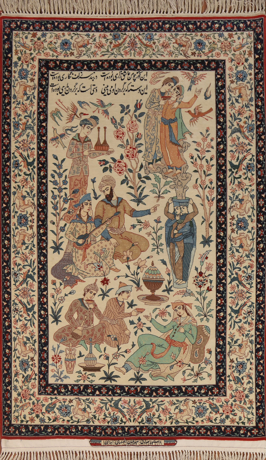 Antique Silk Isfahan Seyrafian Persian Rug 4x6