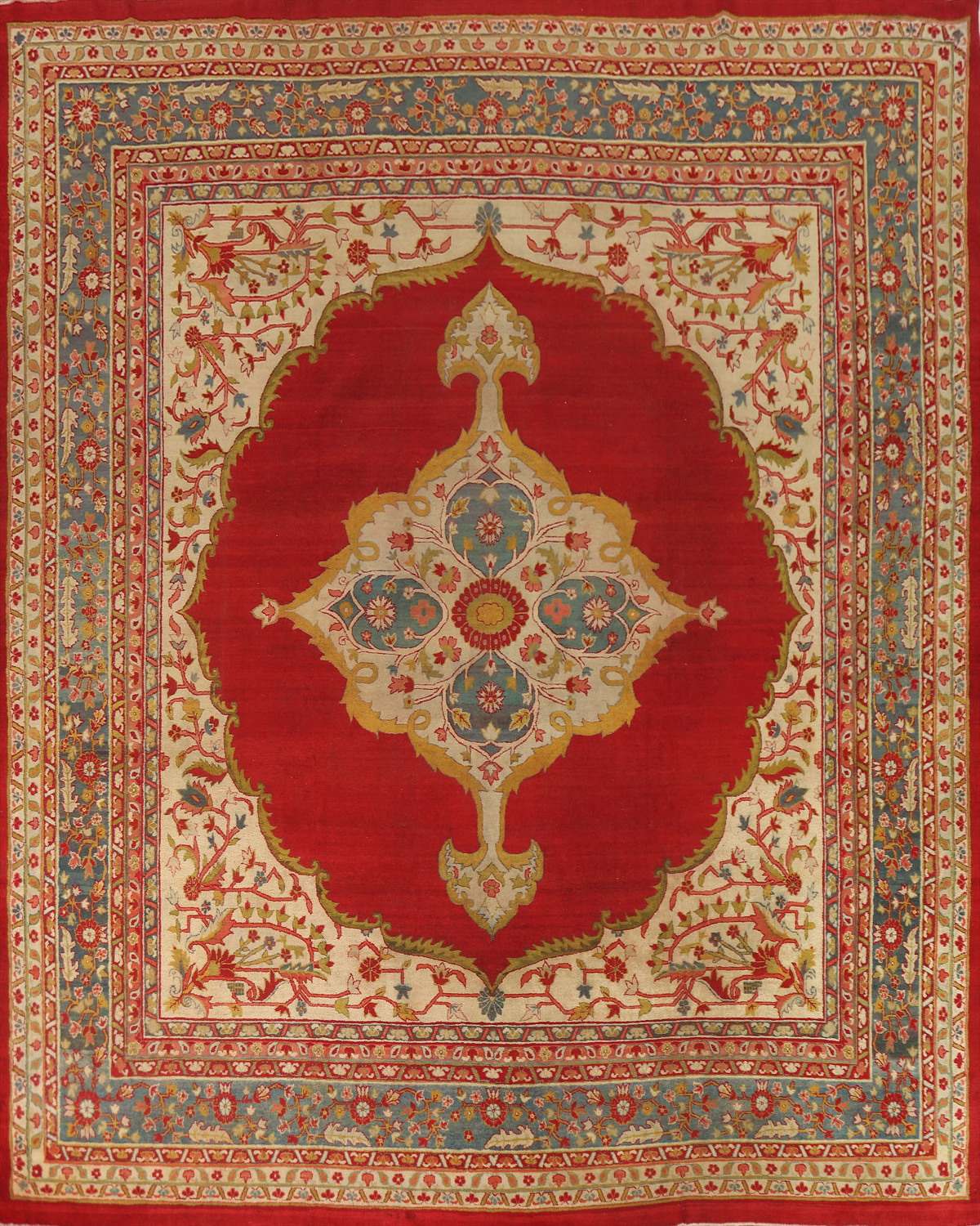Pre1900 Antique Agra Vegetable Dye Square Rug 13x13