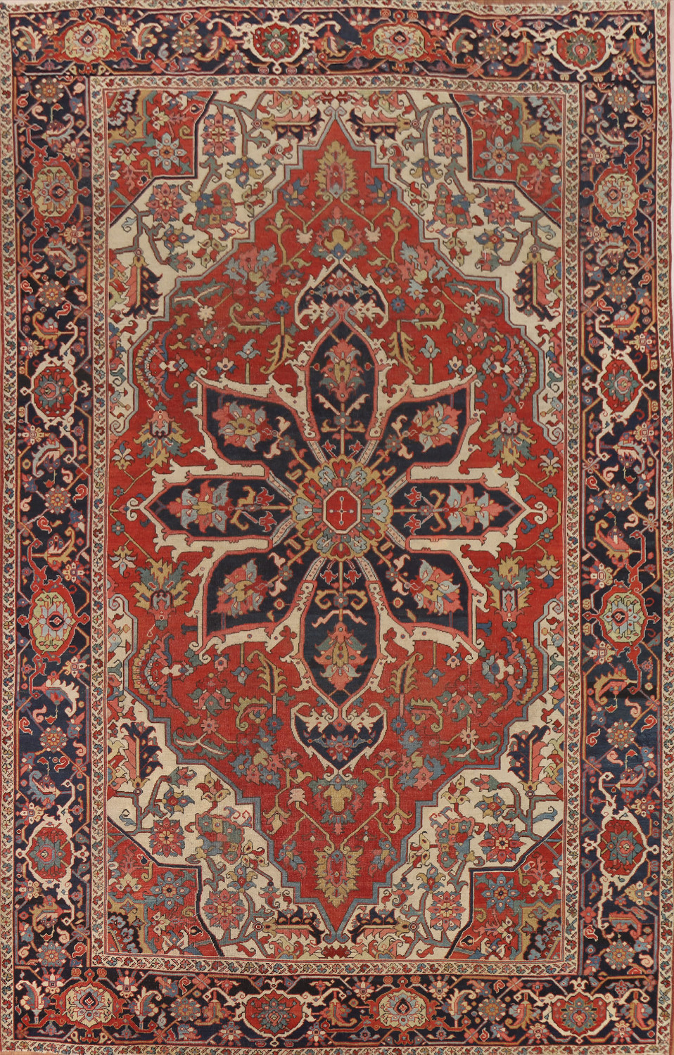 Antique Heriz Serapi Vegetable Dye Persian Area Rug 9x13
