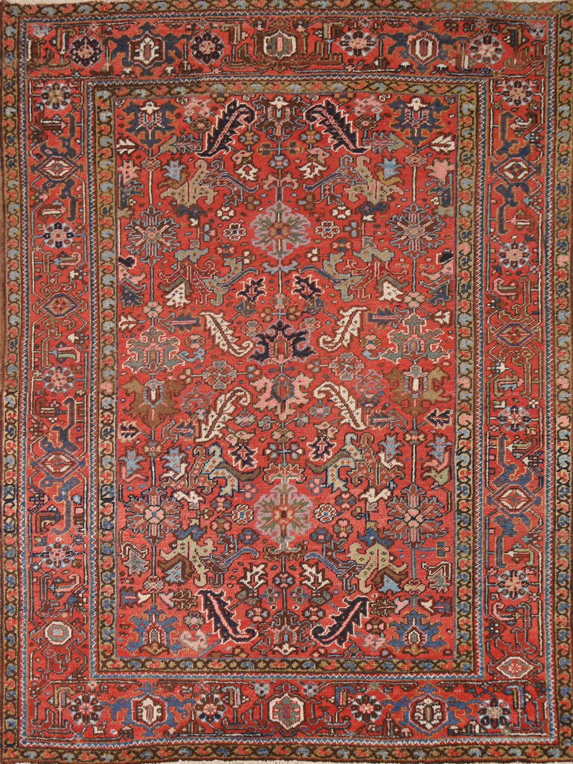 Antique Vegetable Dye Heriz Serapi Persian Area Rug 7x8
