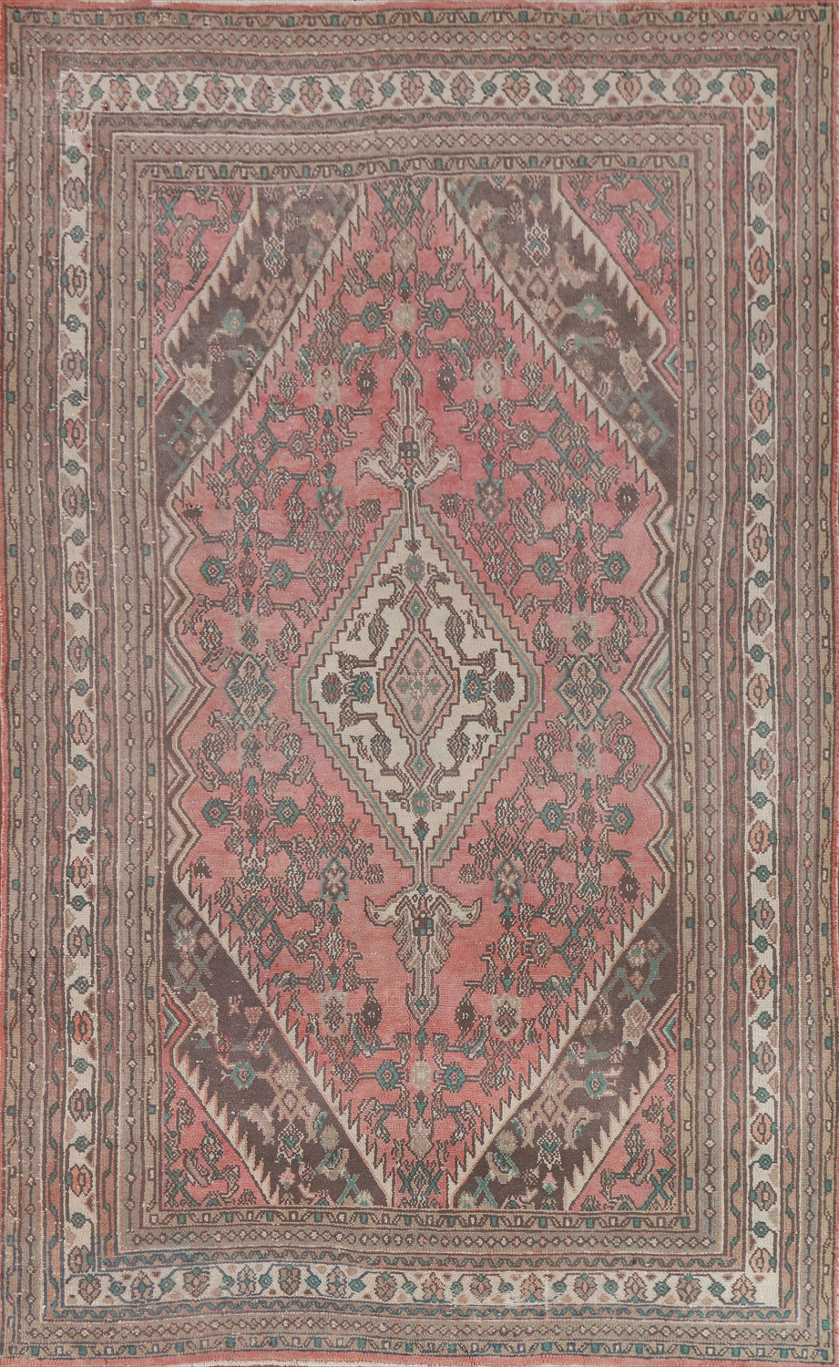 Pink Geometric Hamedan Persian Area Rug 7x10