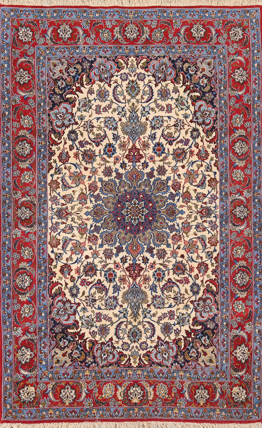 Vegetable Dye Wool/ Silk Isfahan Persian Area Rug 4x6