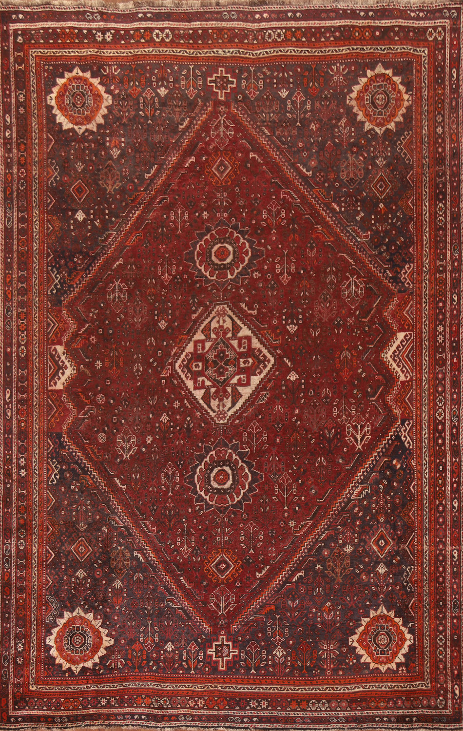 Vegetable Dye Antique Qashqai Persian Area Rug 7x11