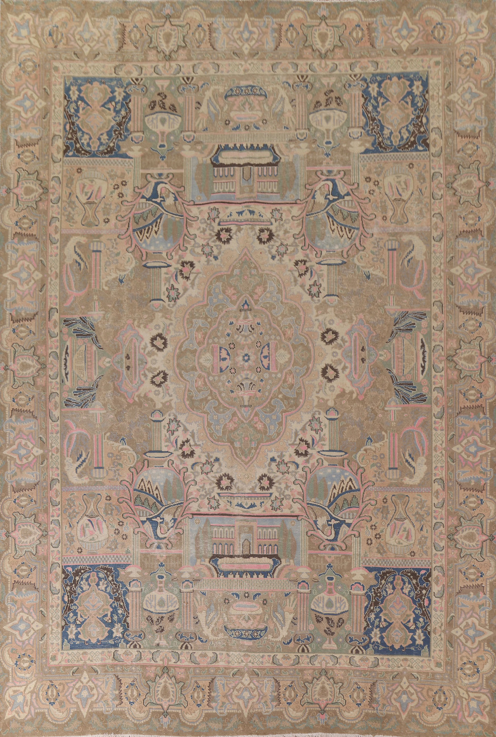 Vintage Pictorial Kashmar Persian Area Rug 10x12