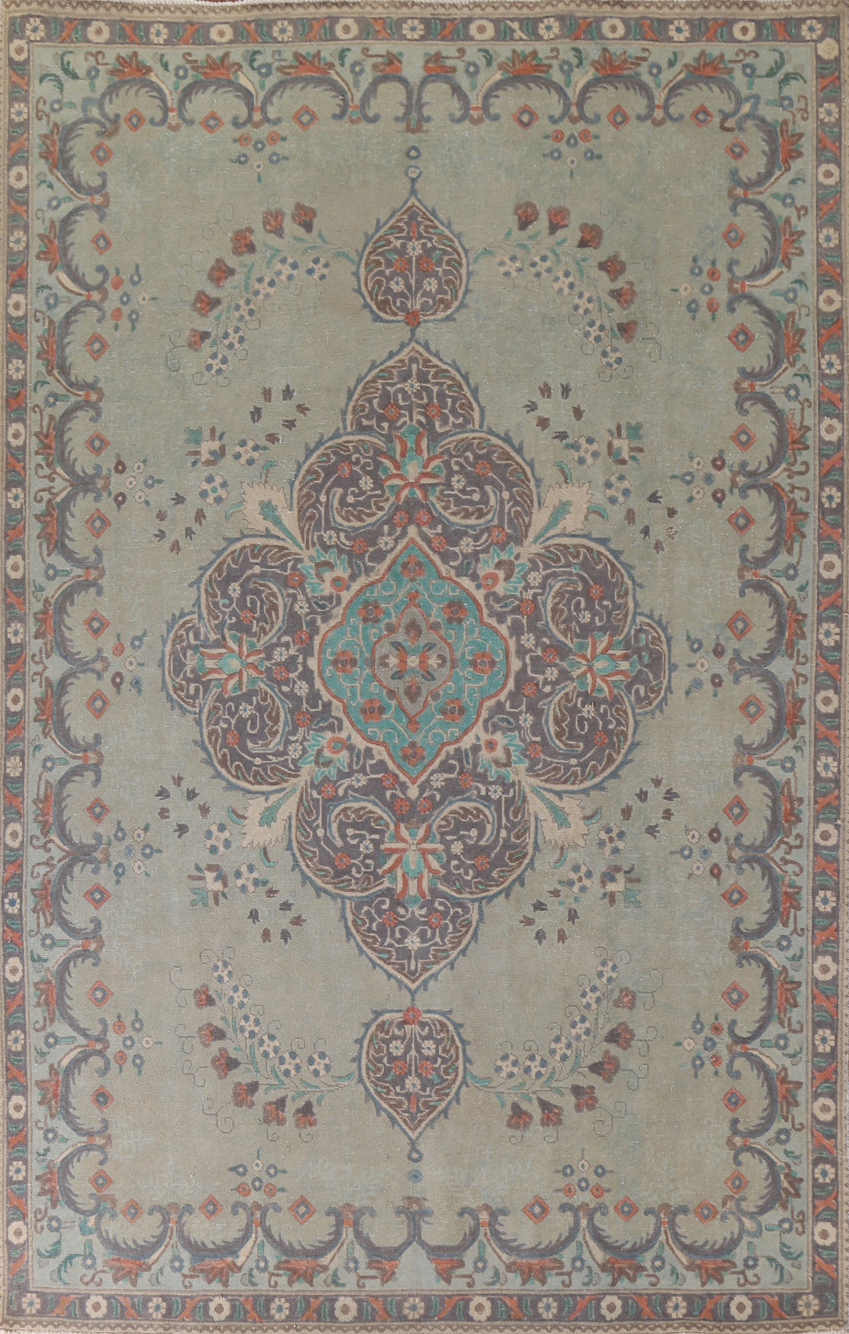 Vintage Green Tabriz Persian Area Rug 8x11