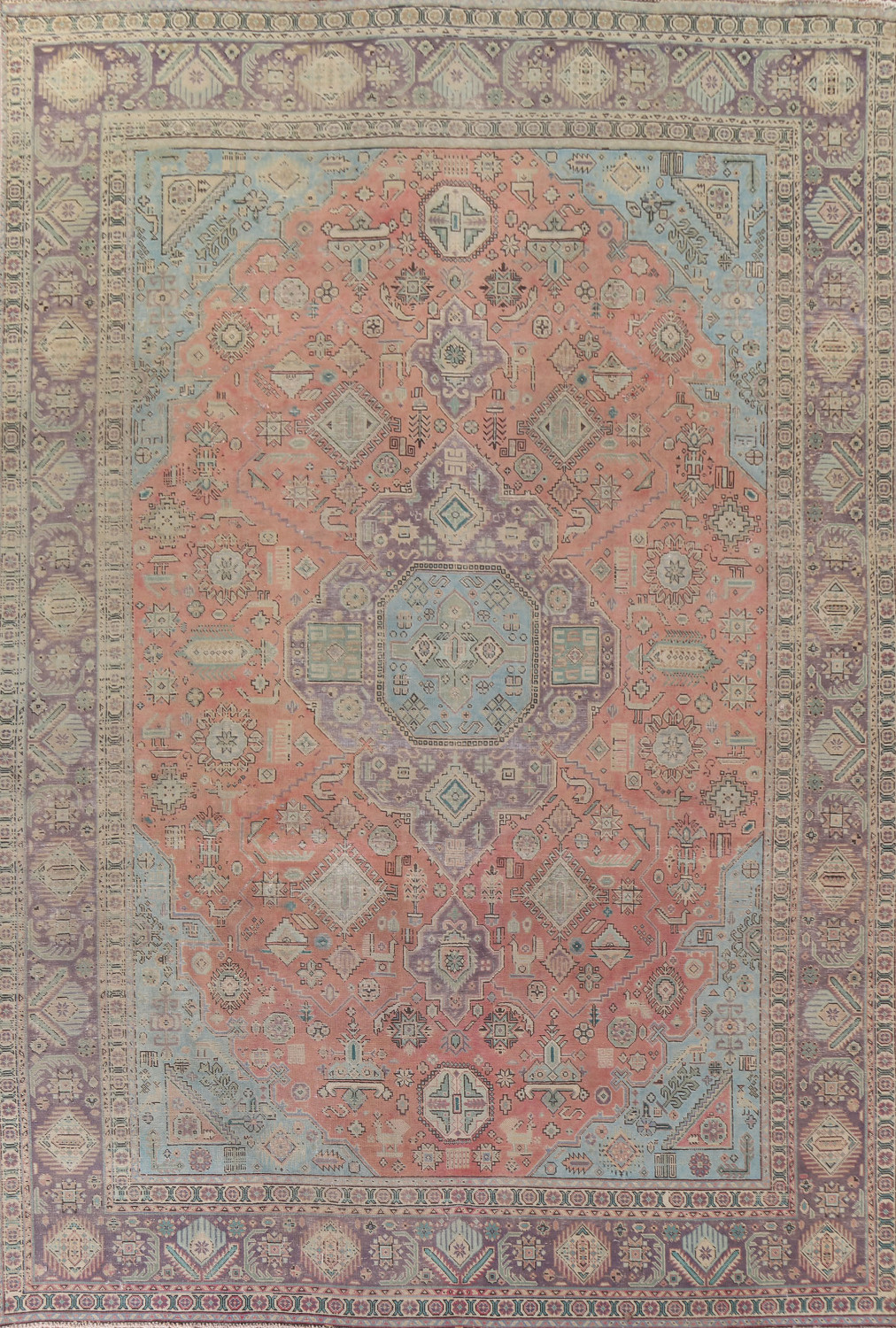 Distressed Geometric Tabriz Persian Area Rug 10x13